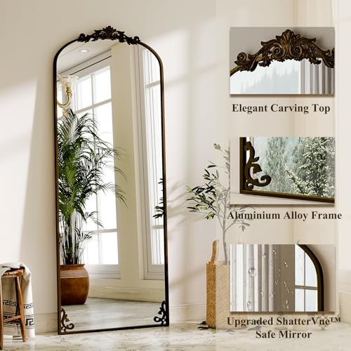 Bronze Arched Full Length Mirror 56x21 Vintage Carved Floor Mirror