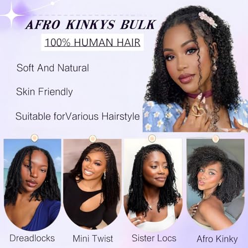 Natural Black Afro Kinkys Curly Human Hair Bulk 14 Inch for Braiding - 1 Pack 50g