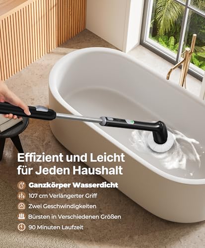 Black Electric Cleaning Brush with IPX7 Waterproof & 42-Inch Handle - Dark Black