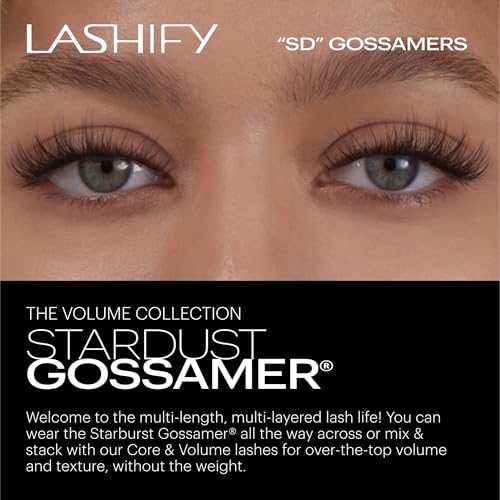 Lashify Stardust 12mm Gossamer DIY Eyelash Extensions Refill, The Multi-Length Multi Layered Lash, Thin Fibers of the Classic "C" Style, Black, Easy False Lashes