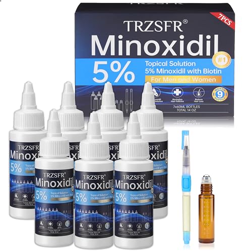 Minoxidil 5% Hair Growth Solution for Men & Women - 7 Bottles, Fast-Absorbing & Precise Applicator Pens