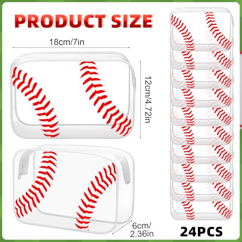 24 Pcs Clear Baseball Makeup Bags - Sporty Waterproof Travel Organizer Set