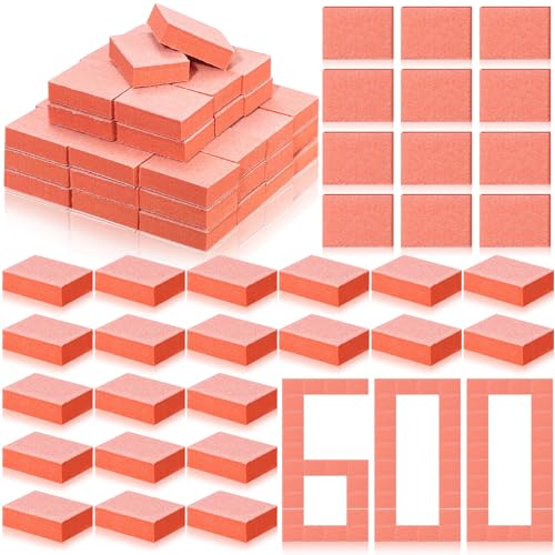 600 Pcs Mini Nail Buffer Blocks - Dual-Sided 80/100 Grit Orange for Nail Care