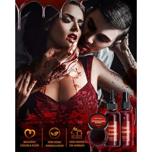 Halloween Fake Blood Spray 2.03oz + Dripping Blood 2.03oz+Coagulated Blood 1.06oz Washable Realistic Fake Blood for Clothes Sfx Special Effects Makeup Kit for Vampire Zombie (3Red)