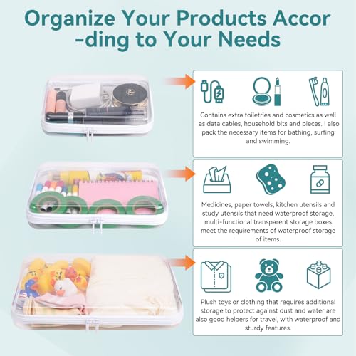 Fantasyon 6 Pack Clear Hard Shell Zipper Case, Travel Makeup & Toiletry Organizer, Hard Plastic Cosmetic Bag for Storage, Transparent Zippered Pouches (14", 10", 8")