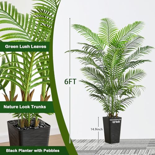 Artificial Palm Tree 6FT Indoor Fake Plant with Black Pot - Realistic Tropical Decor