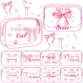 Kacctyen 10 Pcs Inspirational Pink Bow Makeup Bag 7 x 4.7 x 2.4'' Clear Coquette Stuff Cosmetic Bag Bulk Positive Affirmations Pink Bow Toiletry Pouch Waterproof PVC for Girls Women Nurse Team Bestie