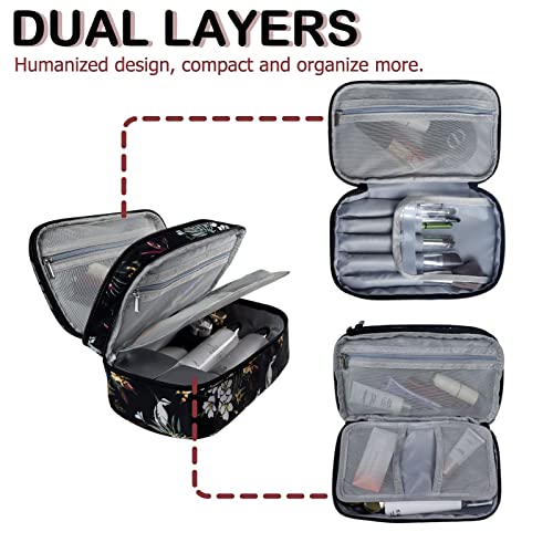 Gloppie Makeup Bag Travel Cosmetic Bag Portable Toiletry Bag Dual Zipper Makeup Case for Women Waterproof Makeup Box Pouch