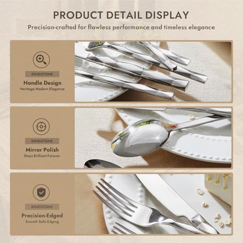 KINGSTONE 30-Piece Silver Flatware Set for 6 - Luxury 18/10 Stainless Steel Cutlery