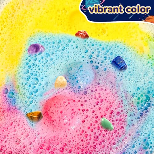 Space Themed Kids Bath Bombs Set with Surprise Gemstones - Organic, Safe & Educational 10 Pack