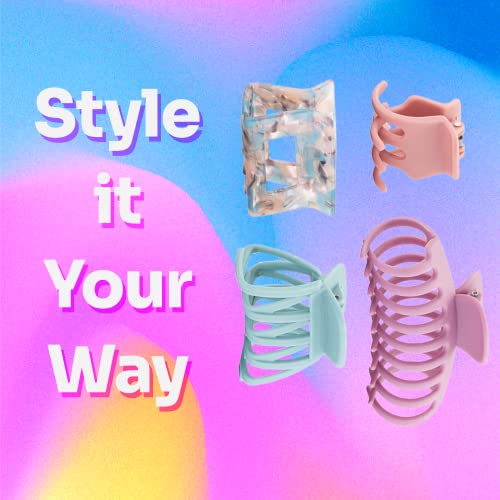 Wet Brush Fashion Claw Clips, Assorted Sizes - 8-Pack, Sunset Pink - Great for Easily Pulling Up Your Hair - Pain-Free Hair Accessories for Women, Men, Boys and Girls