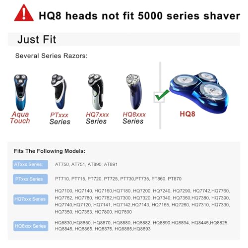 Tuokiy 6-Pack HQ8 Replacement Heads for Philips Norelco Aquatec Shavers Compatible Models AT750 PT735