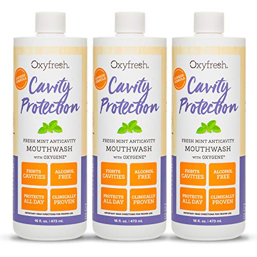 Oxyfresh Cavity Protection Fluoride Mouthwash 16 Fl Oz Pack of 3 - Alcohol-Free Fresh Mint