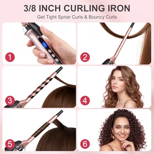 JAETON 3/8 Inch Small Curling Iron Wand with Adjustable Temperature, 9mm Ceramic Barrel