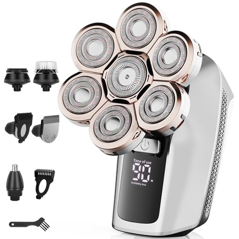 7D Electric Bald Shaver - 5-in-1 Dry/Wet Men's Head Shaver with Led Display & IPX7 Waterproof, Detachable, Rechargeable Razor