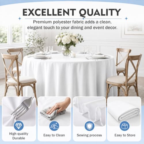 White Round Tablecloth 120 Inch Pack of 10 Washable Stain-Resistant Elegant Fabric