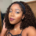 Deep Wave Headband Wig for Women - 12 Inch Chocolate Brown Curly Human Hair with Variation