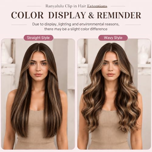 Ranyalulu 14 Inch Balayage Clip-In Hair Extensions 80g - Chocolate Brown to Caramel Blonde