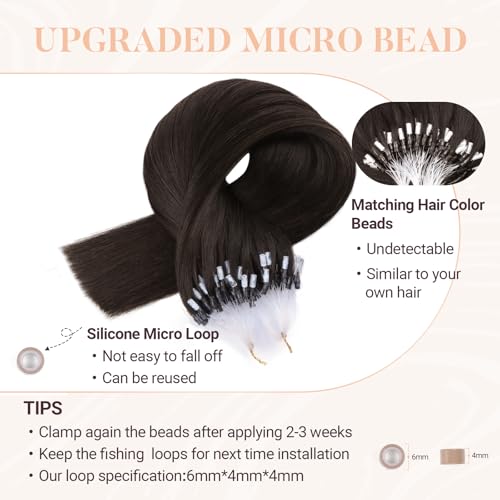 Microlink Hair Extensions 20 Inch Human Hair Dark Brown 50g - EasyFit