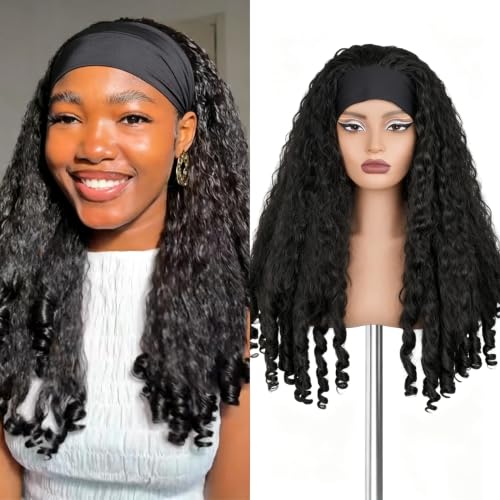 Black Afro Curly Headband Wig 24 Inch Glueless Kinky 4C Texture for Black Women - Variation #1B