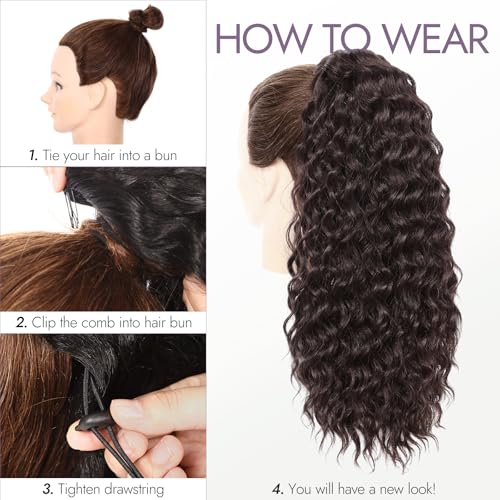 20 Inch Dark Chocolate Brown Fluffy Ponytail Extension with Drawstring - Kinky Curly Wavy Synthetic Hairpiece for Women Variation of THIS listing