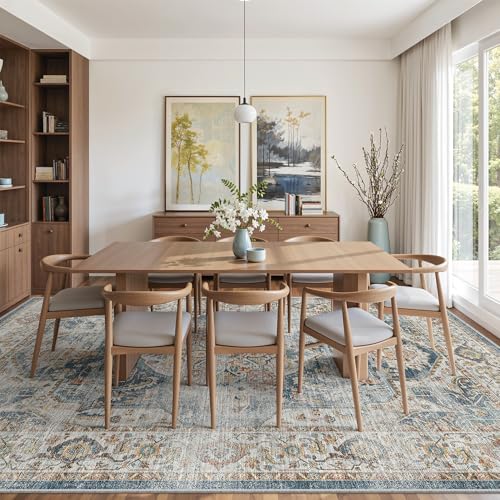 Navy 8x10 Area Rug - Washable Non-Slip Vintage Living Room Carpet