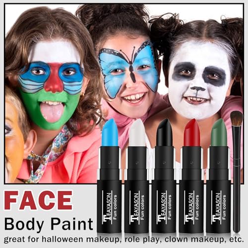 DAMUSI Blue Red White Face Paint Sticks Professional Eye Black Football Baseball Softball,Convenient Design Halloween Face Paint Makeup for Adults and Kids£¨Blue/White/Red Body Paint Sticks£©