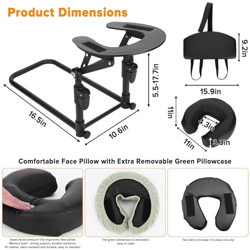 Adjustable Massage Headrest for Bed with Armrest Shelf - Portable Face Down Pillow for Home, Spa, and Post-Surgery Relief