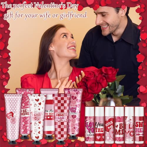 Valentine's Day Hand Cream & Lip Balm Gift Sets - 6 Mini Moisturizing Kits with Heart Design - Perfect for Galentine's Day, Teachers, Coworkers