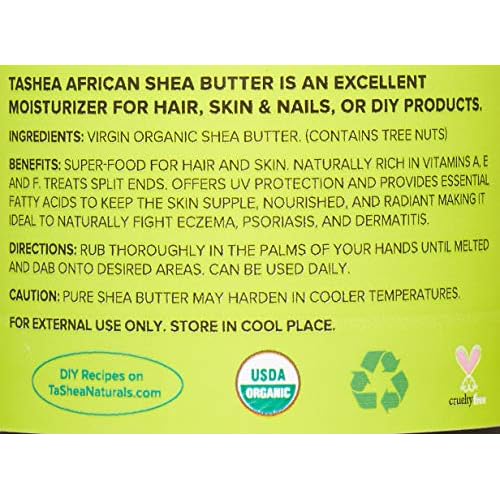 Organic Shea Butter by TaShea Naturals: Virgin Ivory (16oz) USDA Certified Shea Butter - Nourishing Healing Emollient for Hair, Skin and Nails or DIY products