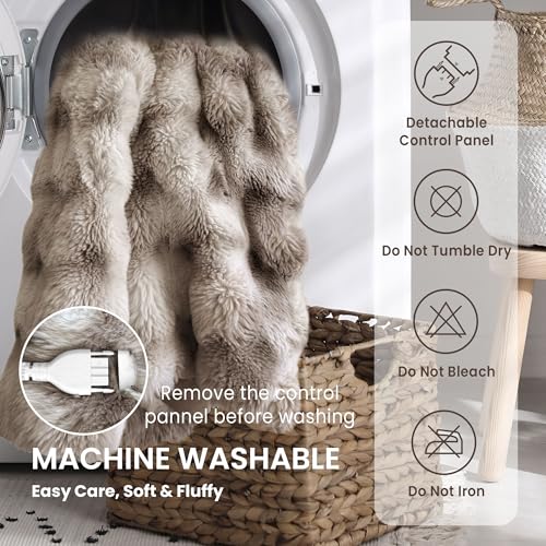Blunique Tie-dye Light Taupe Electric Heated Throw Blanket, Faux Fur & Velvet, 6 Heat Settings, 50x60 inches