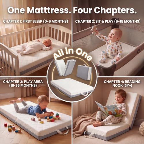 DeerFable Grey 2026 Bi-Fold Memory Foam Pack and Play Mattress Pad 38x26x3