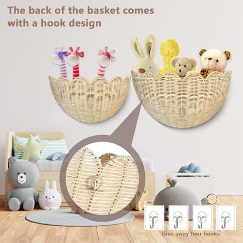 Bohemian Wall Basket Set - Hand Woven Hanging Wicker Storage Decor - 2 Sizes