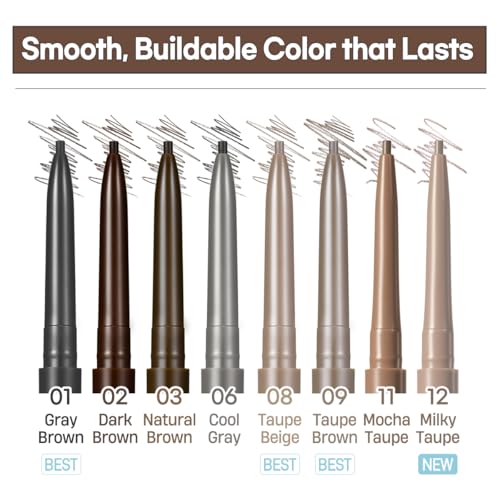 PERIPERA Speedy Skinny Brow (01 Gray Brown),1.5mm Precise Eyebrow Pencil, Dual-Sided Fine Tip Shades, Define Fills Brow Make up, K Beauty, Korean Make-up