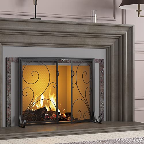 Fire Safety Fireplace Screen Steel Mesh Guard 37.8"L x 30.7"H - Fire Beauty