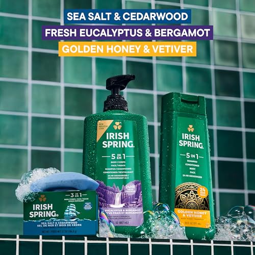 Irish Spring Men’s 3-in-1 Body Wash, Face & Exfoliating Bar, Sea Salt & Cedarwood, 3.7 oz (24 Pack)