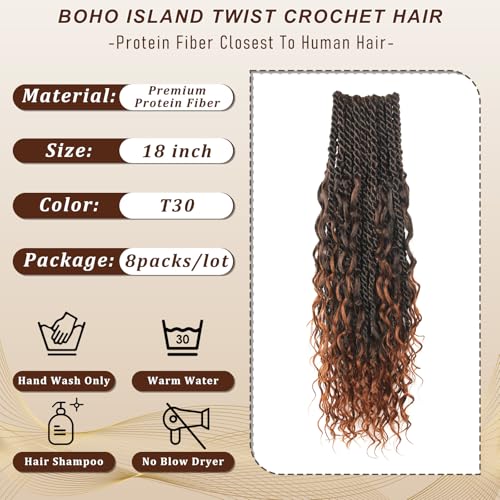 Vynoro Senegalese Twist Crochet Hair 18 Inch Pack of 8 T30 - Curly Ends, Natural Look