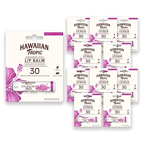 Hawaiian Tropic SPF 30 Lip Balm Pack of 10 - Hydrating Tropical Sunscreen