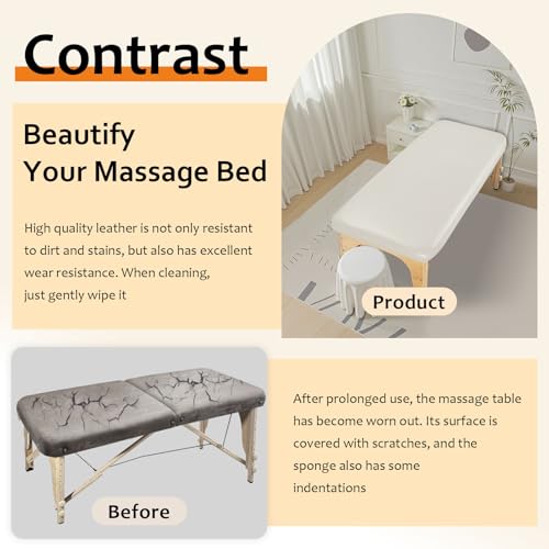 White 70x30 Inch Waterproof PU Leather Massage Table Cover Fitted Protector - Elastic & Odorless