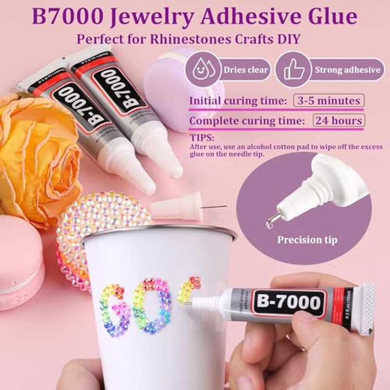 35000Pcs 40 Colors Jelly Rhinestones for Bedazzling, 3mm Multicolor Resin Flatback Gems for Diamond Art, Bedazzler Kit with 3Pcs 10ml B7000 Jewelry Glue for Crafting Book Shoes Nail Art