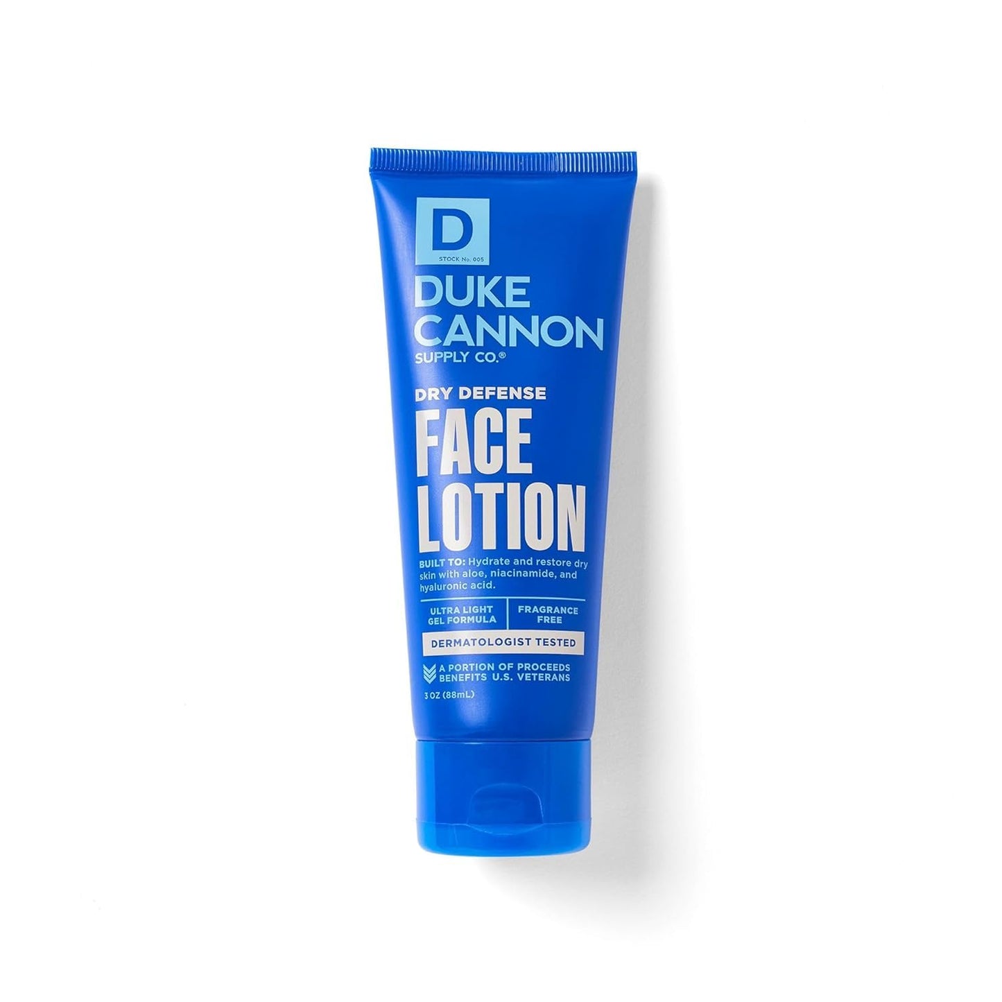 Duke Cannon Dry Defense Face Lotion, Ultra Lightweight Gel, Moisturizes and Protects, Fragrance Free, For Dry and Sensitive Skin - 3 oz.