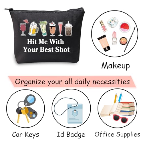 JXGZSO Funny Bartender Travel Kit Bag Margarita Makeup Zipper Bag Hit Me With Your Beat Shot Drinking Humor Gift (Hit Me With Your Beat Shot Black)