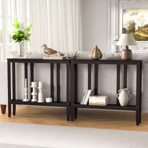 Brown Bamboo 2-Tier Narrow Console Table - Space-Saving Hallway Storage