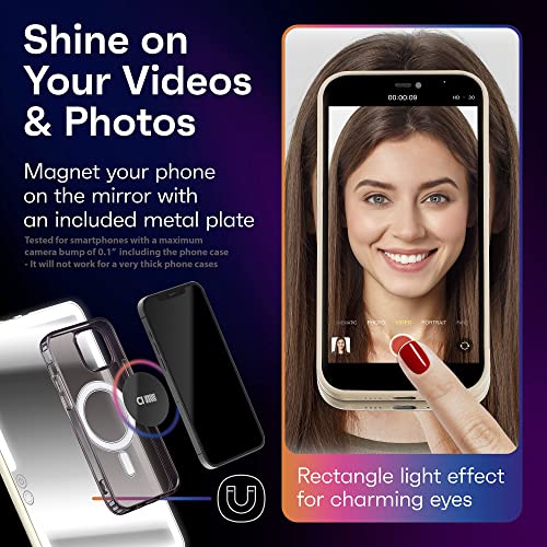 Portable LED Makeup Mirror; Magnetic Vanity Mirror with Lights to Attach Your Phone for Selfies & Vlogs; Travel Mirror with Lights