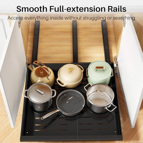 Black Expandable Pull Out Cabinet Organizer 2-Pack - 13.6-24 Inches Wide, 21 Inches Deep with Full-Extension Slides