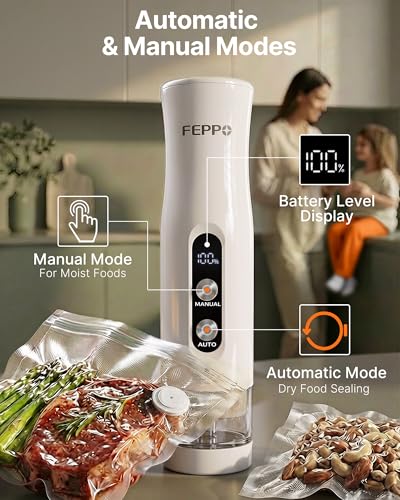 FEPPO Compact Vacuum Sealer with 3 Containers & 10 Bags - Powerful Food Preservation Kit