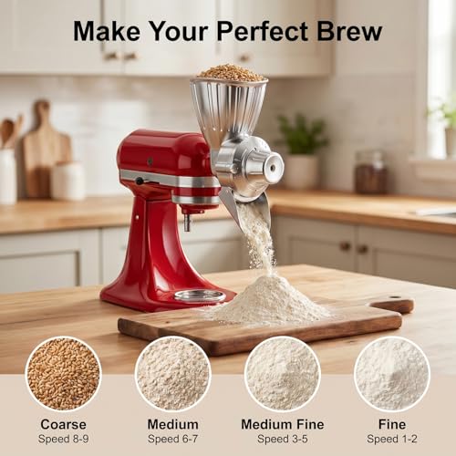 InnoMoon Metal Grain Mill Attachment for KitchenAid Mixer - Silver, 9 Grind Levels