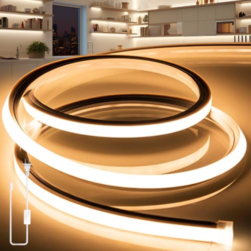 VOEWT Warm White LED Strip Lights 65.6ft Waterproof Neon Rope Lights for Indoor & Outdoor Use