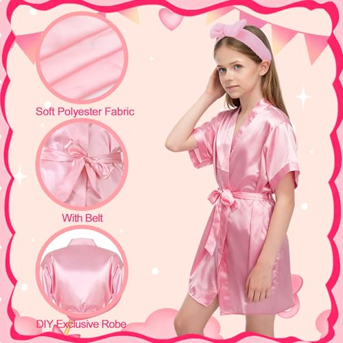 Girls Spa Party Supplies Kit 6-Piece Set with Satin Robes & Accessories - Hot Pink & Pink Variation