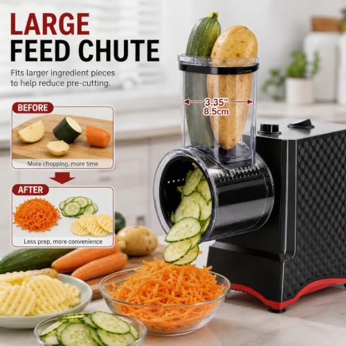 Electric Cheese Grater with 6 Interchangeable Blades for Vegetables & Cheese